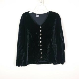 Cp Shades Size S Black Long Sleeve Velvet Button Down Blouse Sweater Vintage