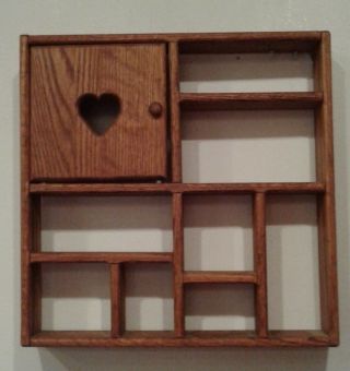 Vintage Wooden Wall Shelf With Heart Cut Out Door 14 