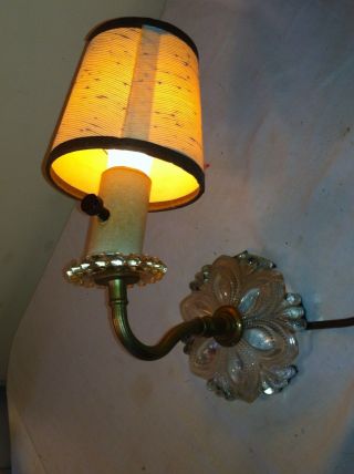 Vintage Mid Century Brass And Glass Candle Light Sconce Light And Shade