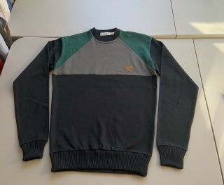 Vintage Giorgio Armani Made In Italy Black Gray Green Logo Sweatshirt Size Small