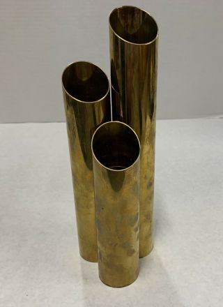 Vintage Mid Century Modern Cylinder Brass Candle Holder Set 3 Vtg Tube Weighted