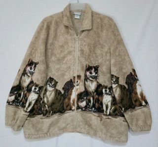 Vintage Blair Cat Kitten All Over Print Comfy Fleece Full Zip Sz Xl Jacket
