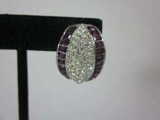 Vintage Signed Nolan Miller Purple Baguette Clear Pave Rhinestone Clip Earrings 2