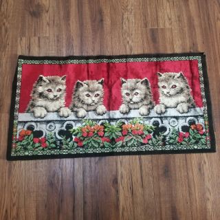 Vintage Red Tapestry Velvet Kitty Cat Kitten Wall Hang Tapestry 38 " X 20 " Italy