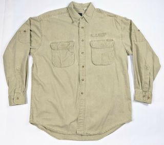 Vintage Joe Camel 1996 Mens Safari Shirt Long Sleeve Button Up Beige Size Large