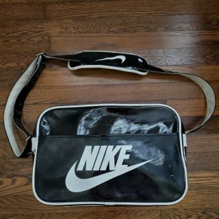 Vintage Nike Swoosh Patent Leather Sports Gear Unisex Small Gym Bag Retro 16x11
