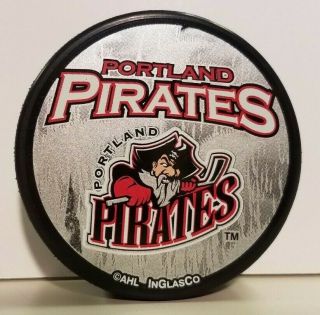 Portland Pirates Hockey Puck Maine Mariners Ahl Napa Sga Silver Background
