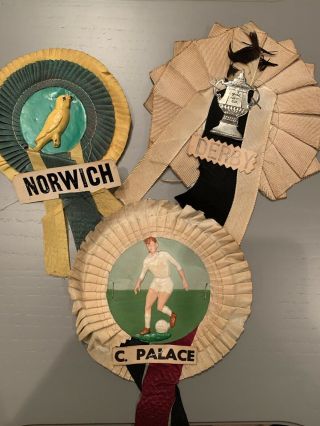Vintage Football Club Rosette X3 Derby County Norwich City Crystal Palace