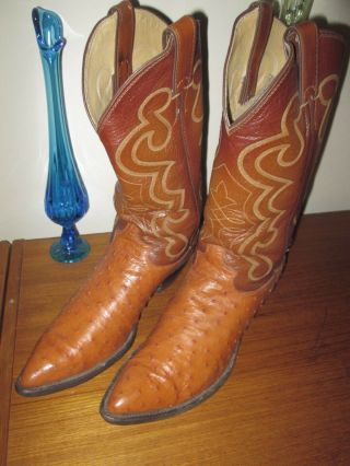 Vintage Justin Full Quill Ostrich Western Cowboy Boots Style 9640 Size 9 1/2 D