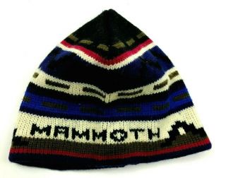 Vintage Smiley Mammoth Ski Hat Beanie Cap Wool Knit One Size Fitted Blue 80s Usa