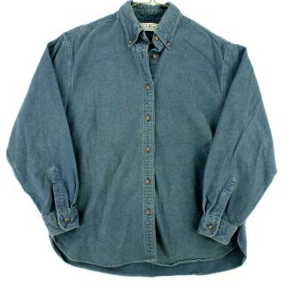 Ll Bean Vtg 90s Usa Blue Chamois Cloth L/s Flannel Shirt Women 