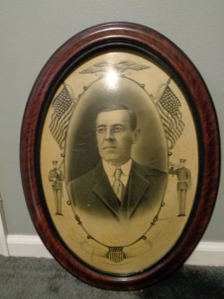 Vintage 1917 President Woodrow Wilson Lithograph Print World War I Oval Frame