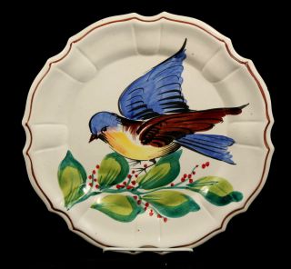 Vintage Italian Ceramic Plate Hand Painted Collectible Numbered Blue Bird Dishes