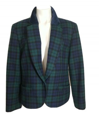 Vintage Pendleton Blazer Jacket Virgin Wool Green Tartan Plaid Women’s Size 16
