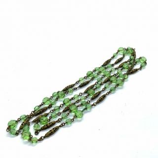 Vintage 1920s Czechoslovakian Green Bead And Gilt Metal Necklace Epj1138