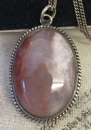 Vintage Jewellery Sterling Silver And Agate Pendant With Chain