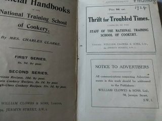 Handbook from National Training School of Cookery recipes 1921 by Mrs C Clarke 2
