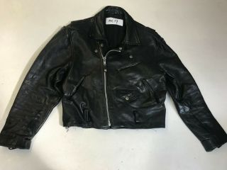 Mens Vintage Leather Motorbike Jacket In Black S Small (mc17)