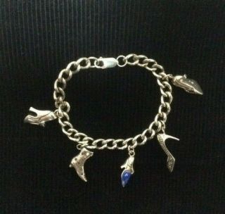 Vintage Heavy Sterling Silver Bracelet With Shoe Charms - 33 Grams