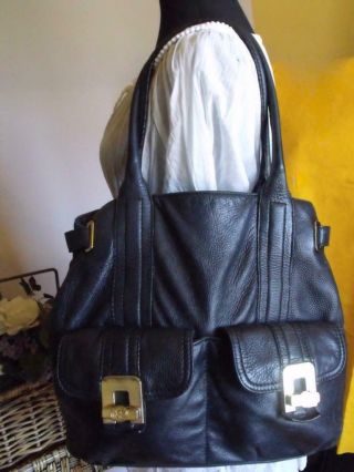 Vintage Michael Kors Black Leather Satchel Hobo Purse Bag Large