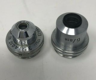 Leitz Microscope Objectives 3.  5x And 6x Vintage