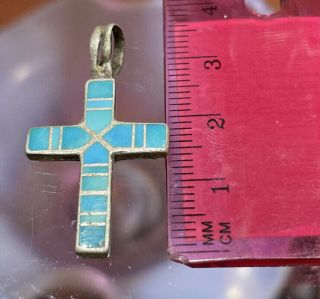 Vintage Navajo Sterling Silver Turquoise Cross Pendant Signed Bf 3 Grams