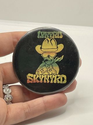 Rare Vintage 1970s Lynyrd Skynyrd Smoking Skeleton Rainbow Concert Button Pin