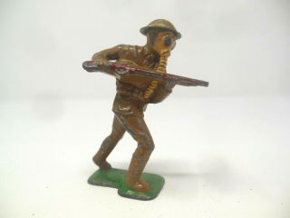 Vintage Barclay Manoil Ww1 Soldier With Gas Mask & Rifle.  Orig.  Paint