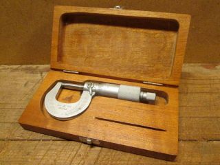 Vintage Mitutoyo Mechanical Micrometer,  0 - 1 Inch -.  0001 ",  In Wooden Box