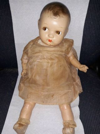 Vintage Antique 20” Unmarked Composition Baby Doll W/ Soft Body & Sleepy Eyes