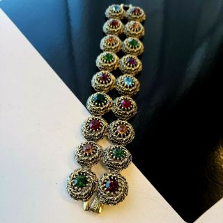 Vintage Judy Lee Gold Tone Glass Multi Color Rhinestones Bracelet 7 " Wrist
