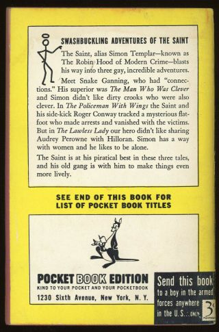 Fiction PB: ENTER THE SAINT by Leslie Charteris.  1945.  Pocket 257 2