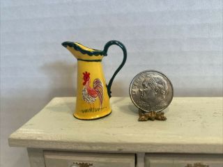 Vintage Artisan Hand Painted Quimper Metal Pitcher Dollhouse Miniature 1:12 Euc