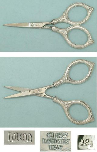 Vintage Sterling Silver Embroidery Scissors Spanish & Italian Mid 20th C 2