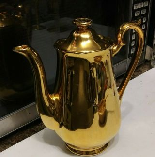 Vintage Hall China " Golden Glo " Coffee Teapot,  22 Carat Gold,  3322 Made In Usa