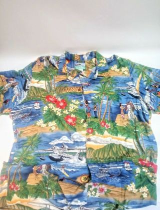 Reyn Spooner Floral Button Down Hawaiian Aloha Surfing,  Plane Vintage Shirt Xl