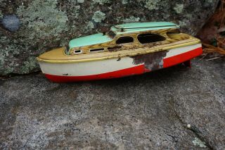 Vintage MARUSAN SAN Japan Tin Toy Boat Kingboat Wind Up 3