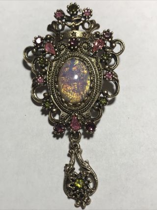 Vintage Sarah Coventry Brooch,  Necklace Pendant,  Crown,  Rhinestone & Faux Opal