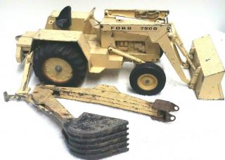 Vintage Ertl 1/12 Ford 7500 Tractor Loader Bachoe Industrial Diecast Farm Toy