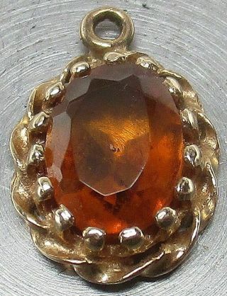 Vintage Solid 14k Yellow Gold Oval - Cut Citrine Artisan Cable Charm 1 Gram