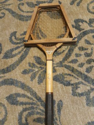 Antique Vintage Wright & Ditson park Columbia Wood Tennis Racket & head cover 2