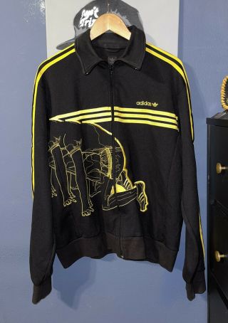 Rare Vintage Adidas 3 Stripe Track Black Gold Jacket Running Marathon Men’s Xl