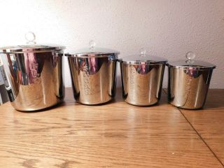 Vintage Everedy Mid Century Modern Classic Chrome 4 Pc Canister Set