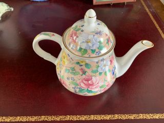 Vintage Arthur Wood & Son Floral Teapot 6579 Staffordshire England Gold Trim Ex