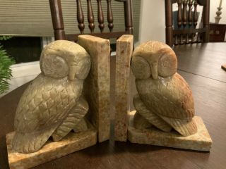 Very Cool Vintage Soap Stone? Marble? Heavy Owl Book Ends
