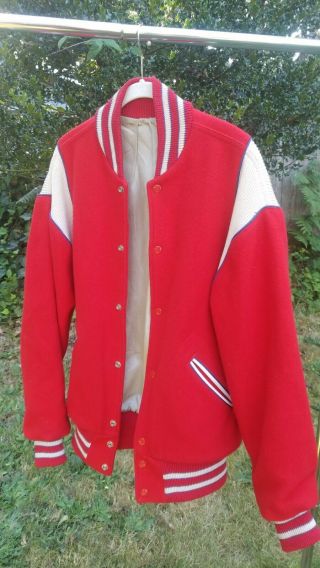 Lasley Knitting Co Vintage Letterman Jacket Size 40 MENS 1950s 60s Red Wool 3