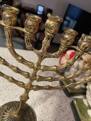 Vintage Brass Authentic Holy Jewish Menorah Marked Tamar Holyland Large Import