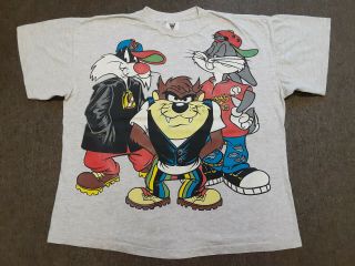 Vtg 90s 1993 Looney Tunes Hip Hop Bugs Bunny Taz Double Sided T Shirt X - Large