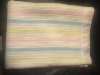 Beacon Baby Blanket Pastel Stripe Acrylic Satin Trim Open Weave Wpl 1675 Vintage