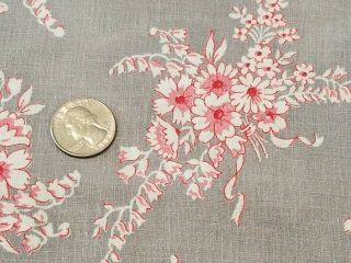 Vintage Feedsack Half: Pink And White Flowers On Gray